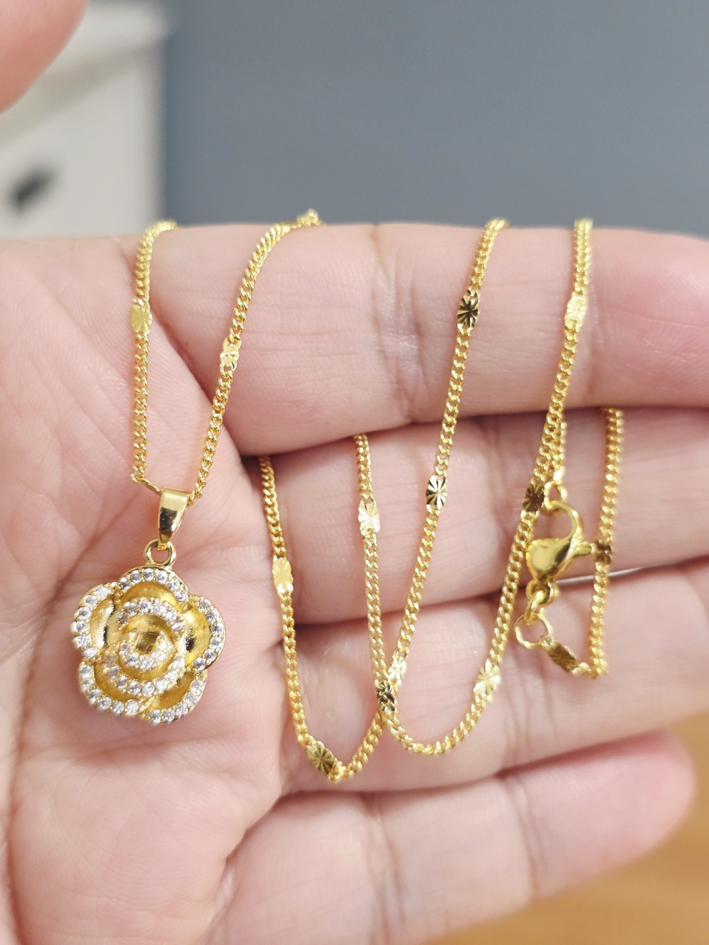 18k Gold Plated  Floral CZ Pendant Necklace